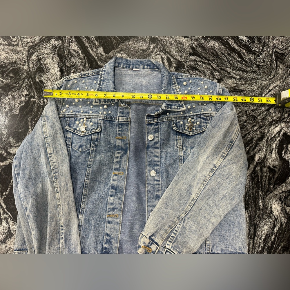 Women's XL Embroidered Pearl Denim Jean Jacket Coat - Picture 12 of 16